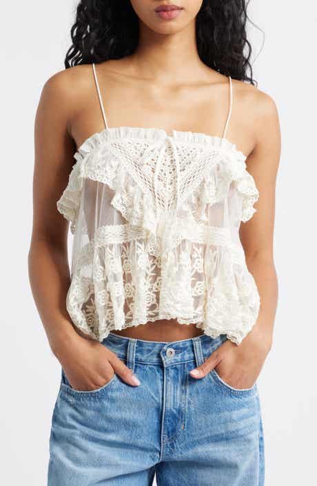 Free People Sofia Embroidered Mesh Tank Top