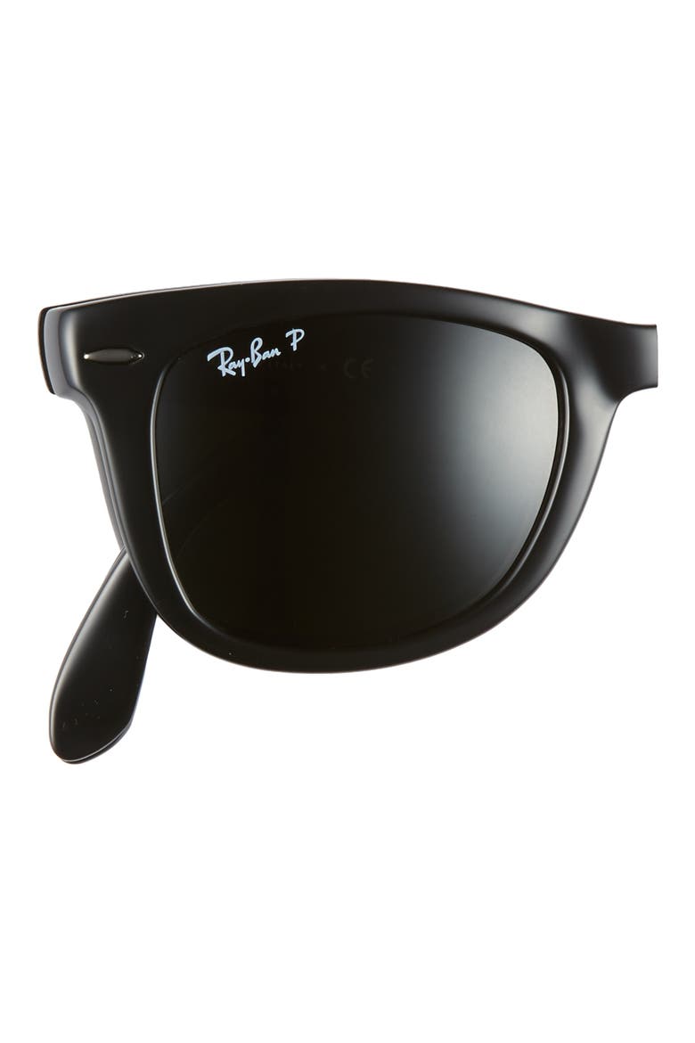 Wayfarer 50mm Polarized Folding Sunglasses, Alternate, color, BLACK/ GREEN SOLID