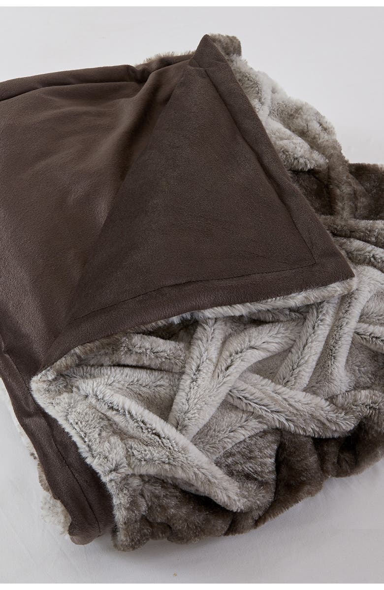 Modern Threads Faux Fur Braided Reversible Throw, Main, color, Braided Taupe