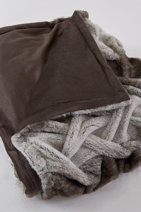 Faux Fur Braided Reversible Throw