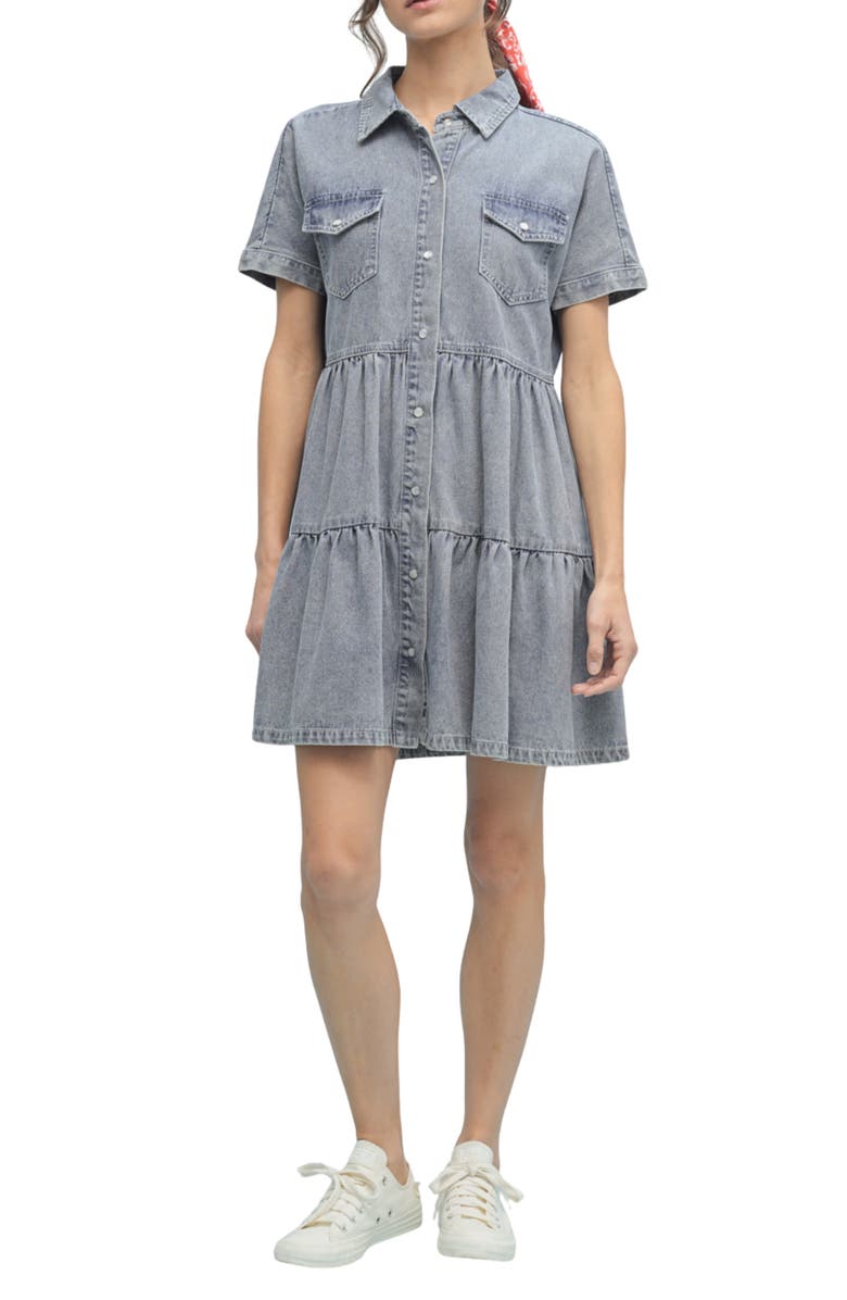 WISHLIST Tiered Babydoll Dress, Main, color, Denim
