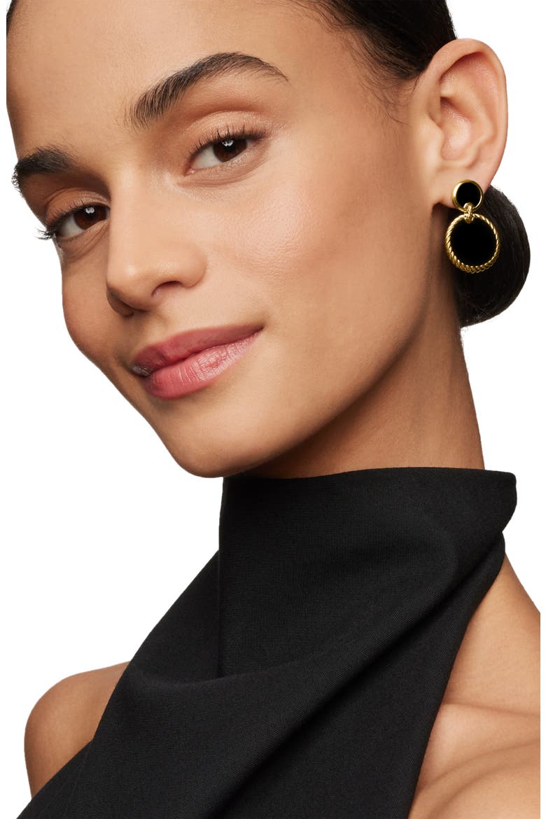 Elements Double Drop Earrings, Alternate, color, BLACK ONYX/ YELLOW GOLD