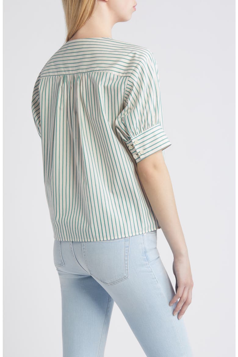 Stripe Cotton Popover Top, Alternate, color, GREEN GEM MULTI