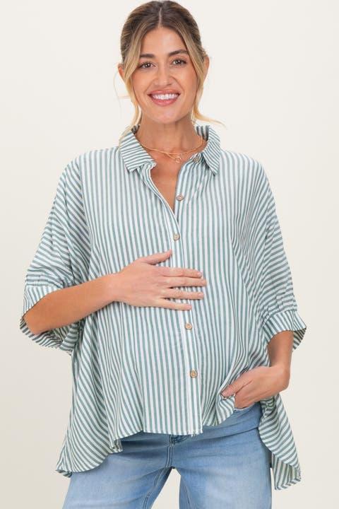 Striped Button Up Dolman Top