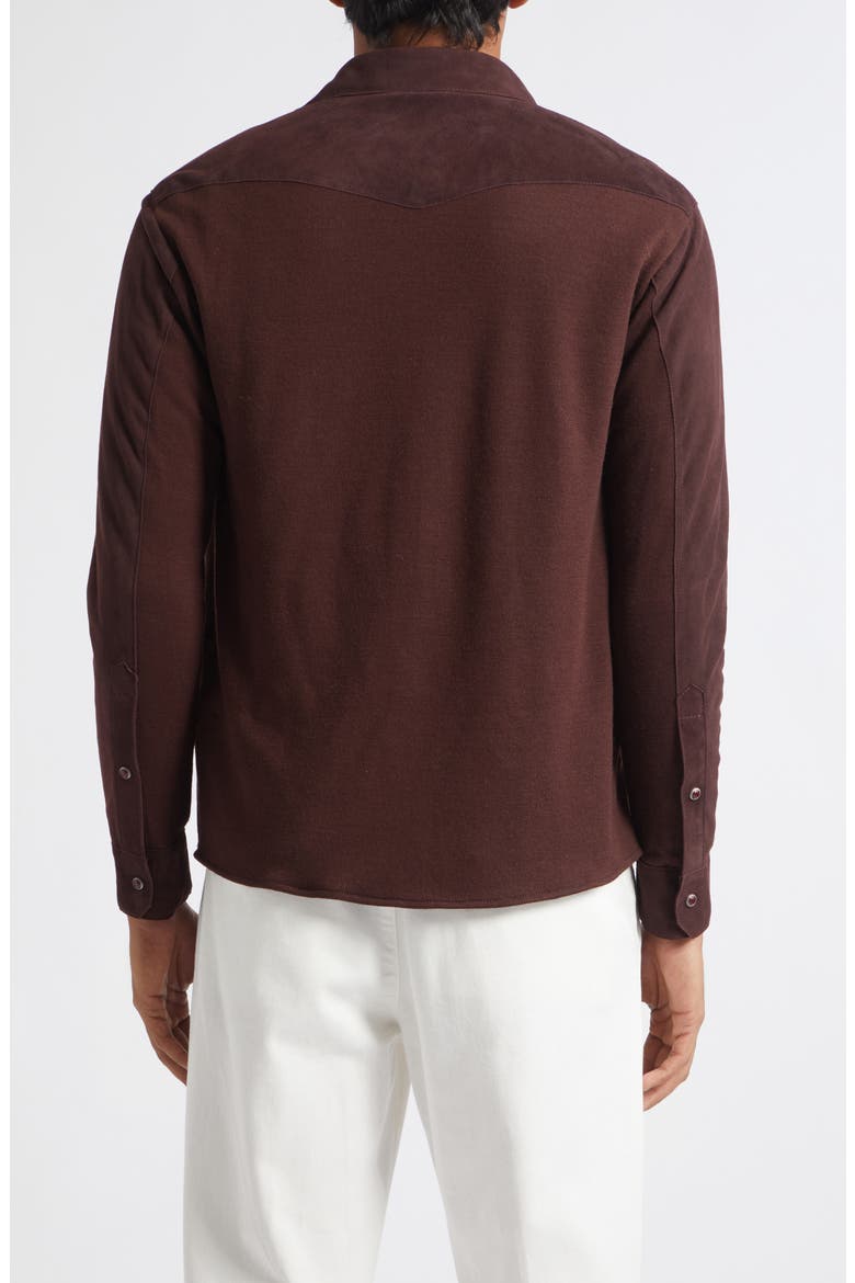 Mixed Media Western Suede & Merino Wool Snap Overshirt, Alternate, color, 10-10 BURGUNDY BURGUNDY
