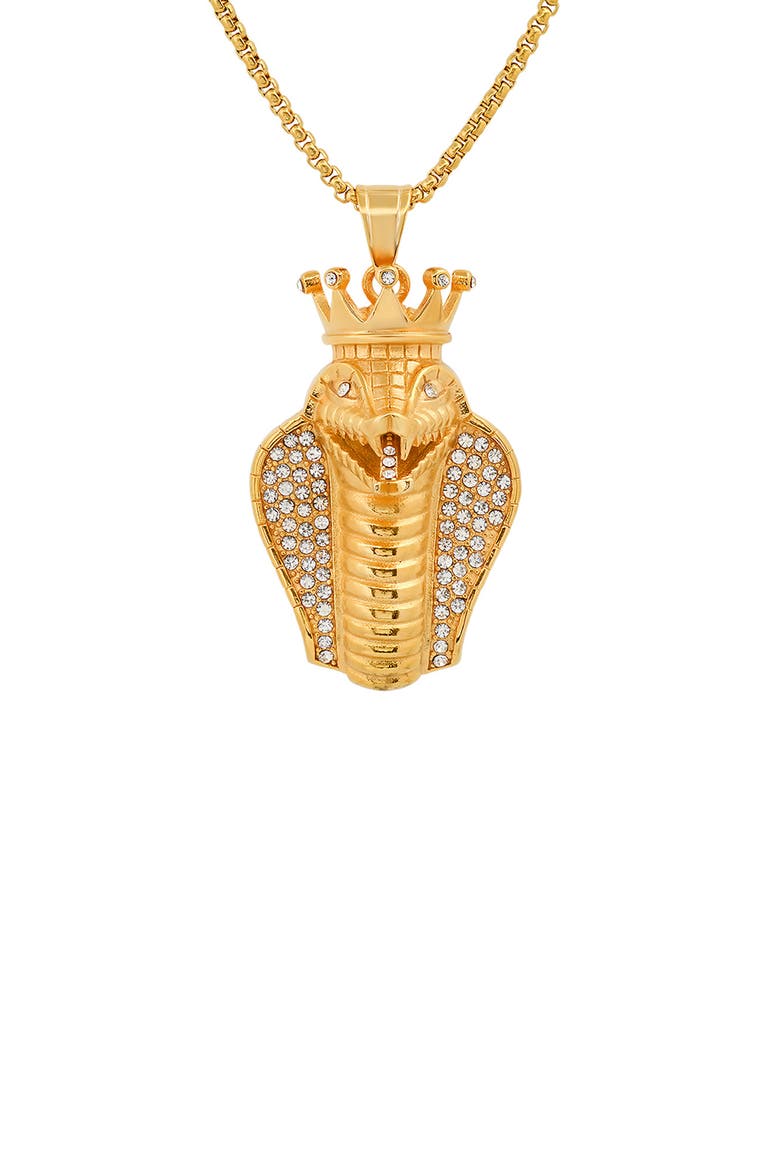 Men's 18K Yellow Gold Plated Stainless Steel Pave Crystal Cobra Pendant Necklace, Main, color, YELLOW