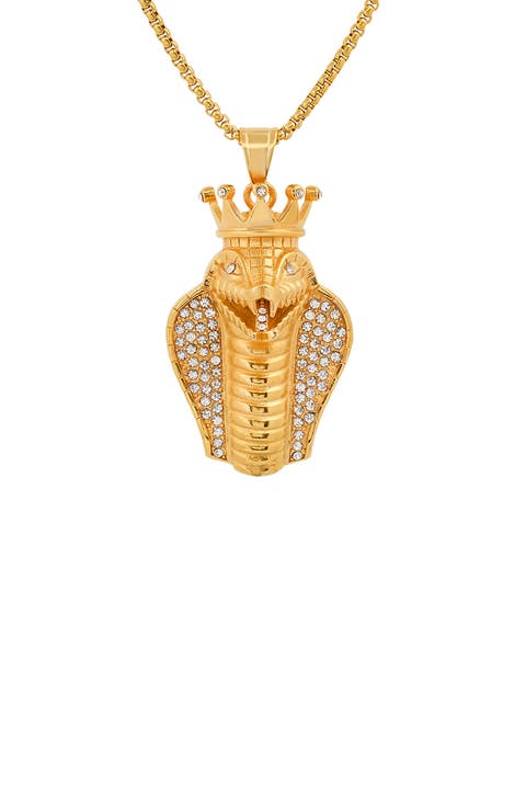 Men's 18K Yellow Gold Plated Stainless Steel Pave Crystal Cobra Pendant Necklace
