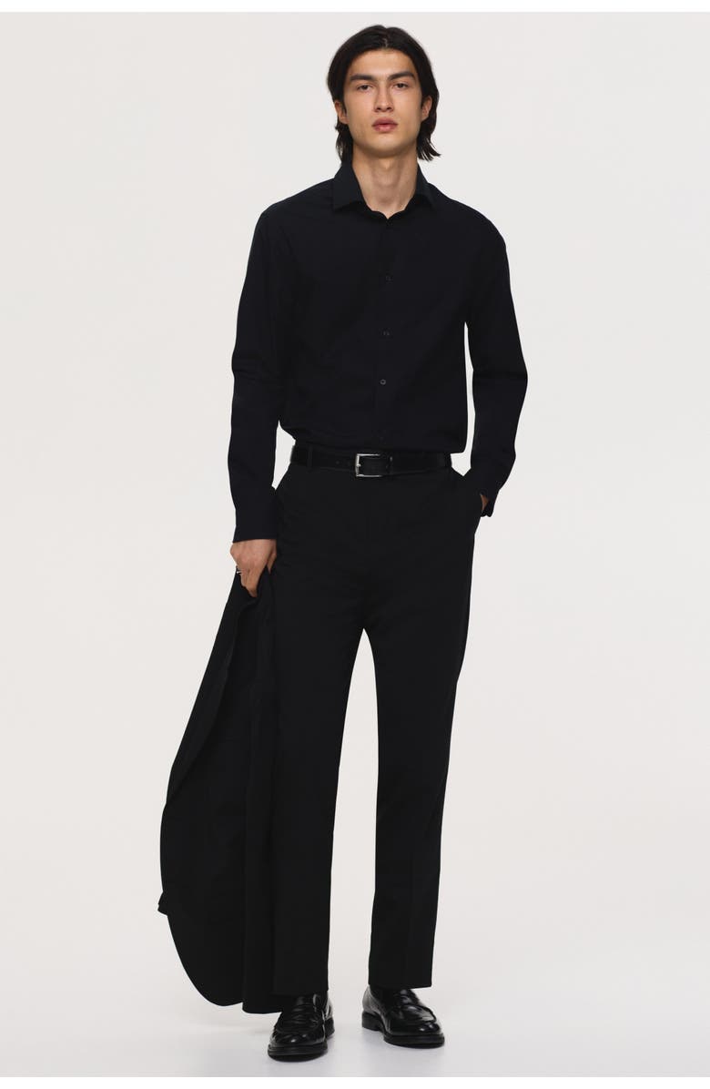 H&M Slim Fit Cotton Shirt, Alternate, color, Black