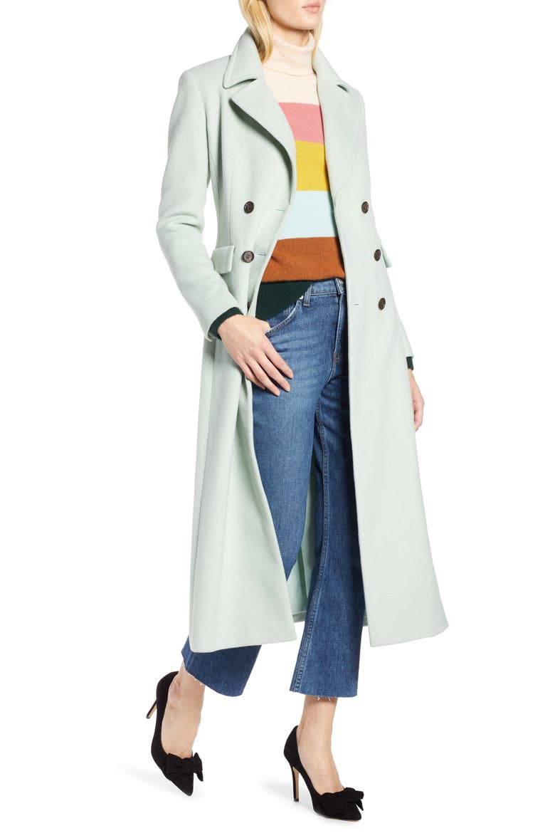 x Atlantic-Pacific Double Breasted Long Coat, Main, color, GREEN FROZEN