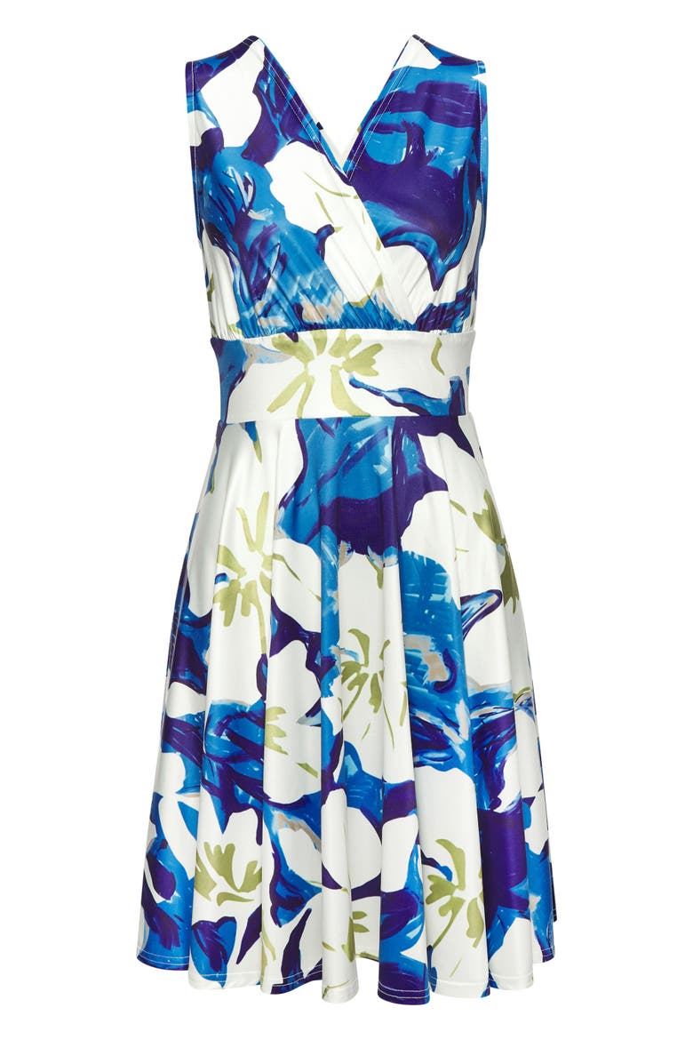 Sleeveless Wrap Look Dress, Alternate, color, Blue & Green