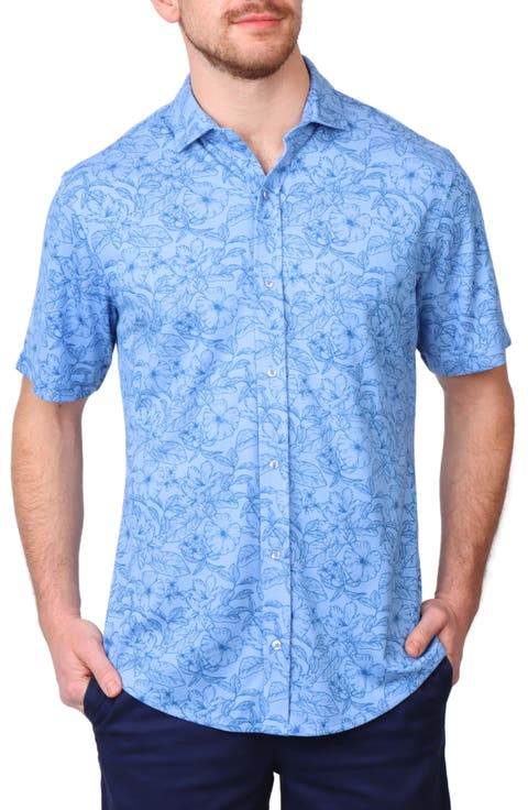 Tropical Short Sleeve Modal Blend Button-Up Shirt