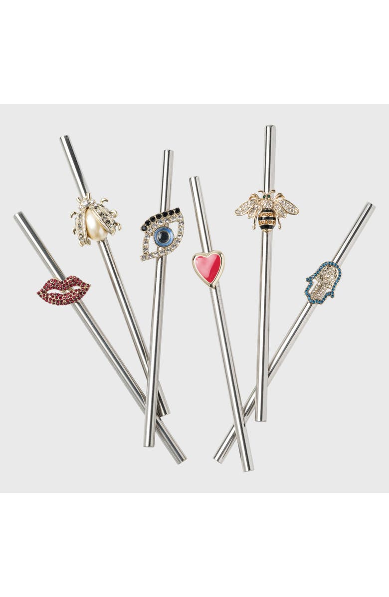 Joanna Buchanan Lucky charm metal cocktail straws, set of six, Main, color, Silver
