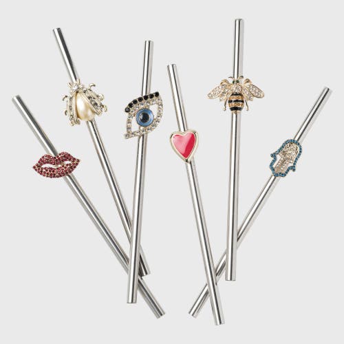 Joanna Buchanan Lucky Charm Metal Cocktail Straws, Set Of 6 In Multi