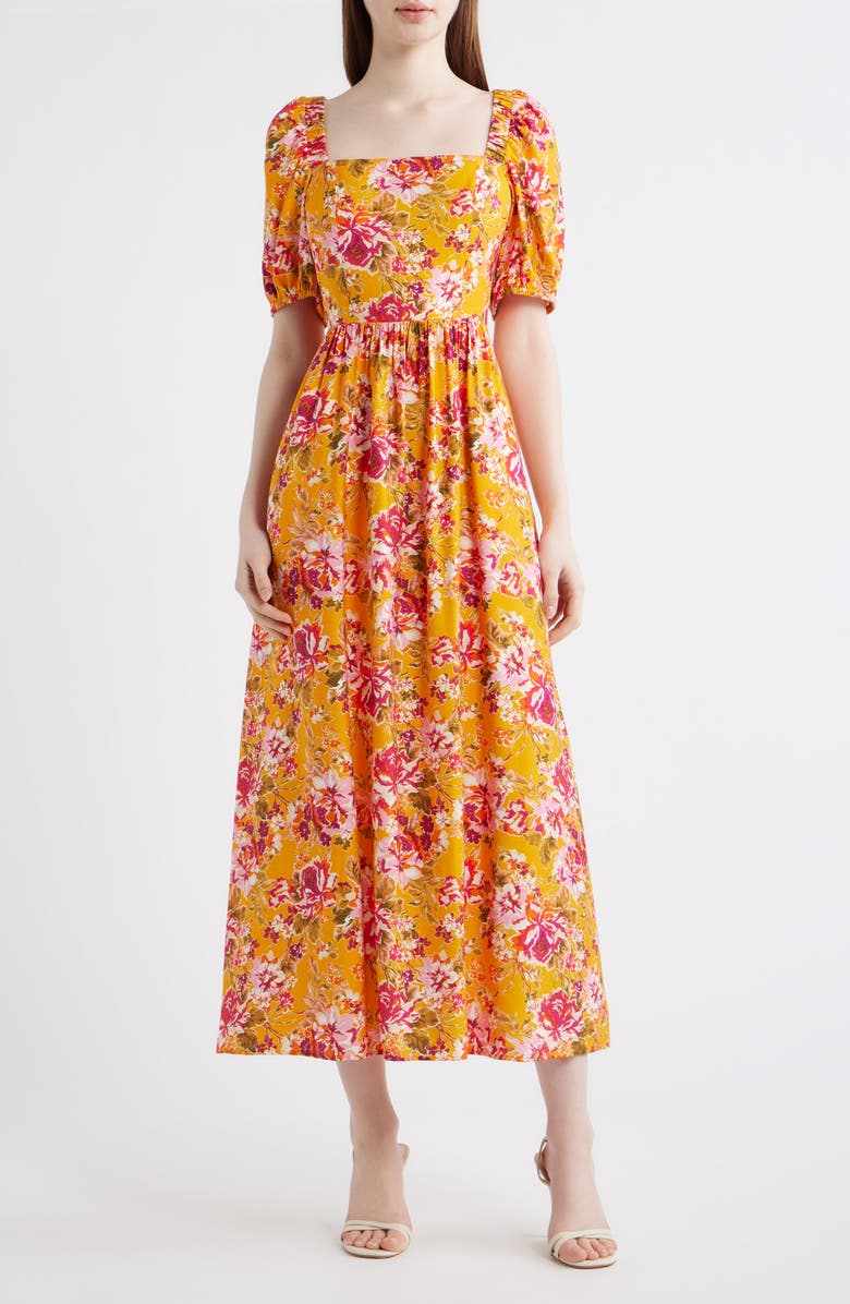 CeCe Floral Square Neck Dress, Main, color, Sizzle Pink