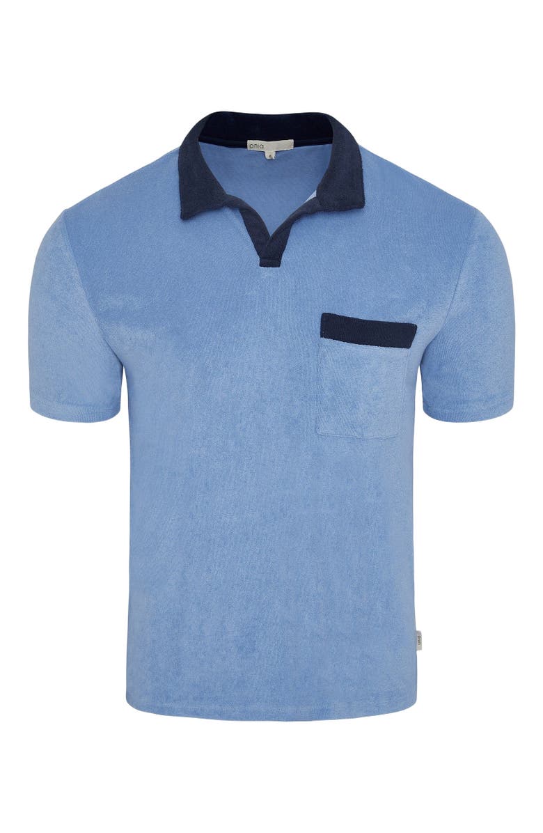 Onia Towel Terry Pocket Johnny Collar Polo, Alternate, color, Riviera/Navy