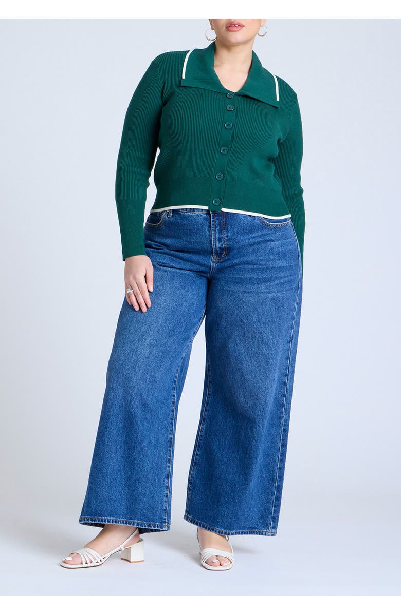 ELOQUII Oversized Collar Ribbed Sweater, Alternate, color, Green