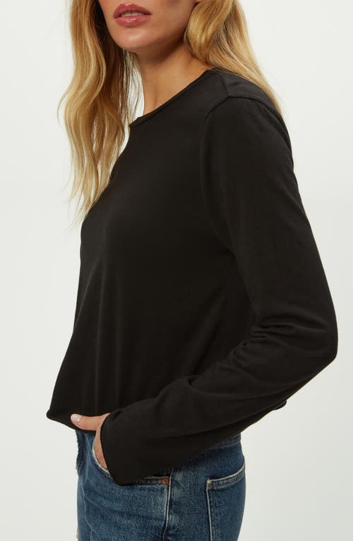 Michael Stars Aiko Rolled Edge Long Sleeve Cotton T-shirt In Black