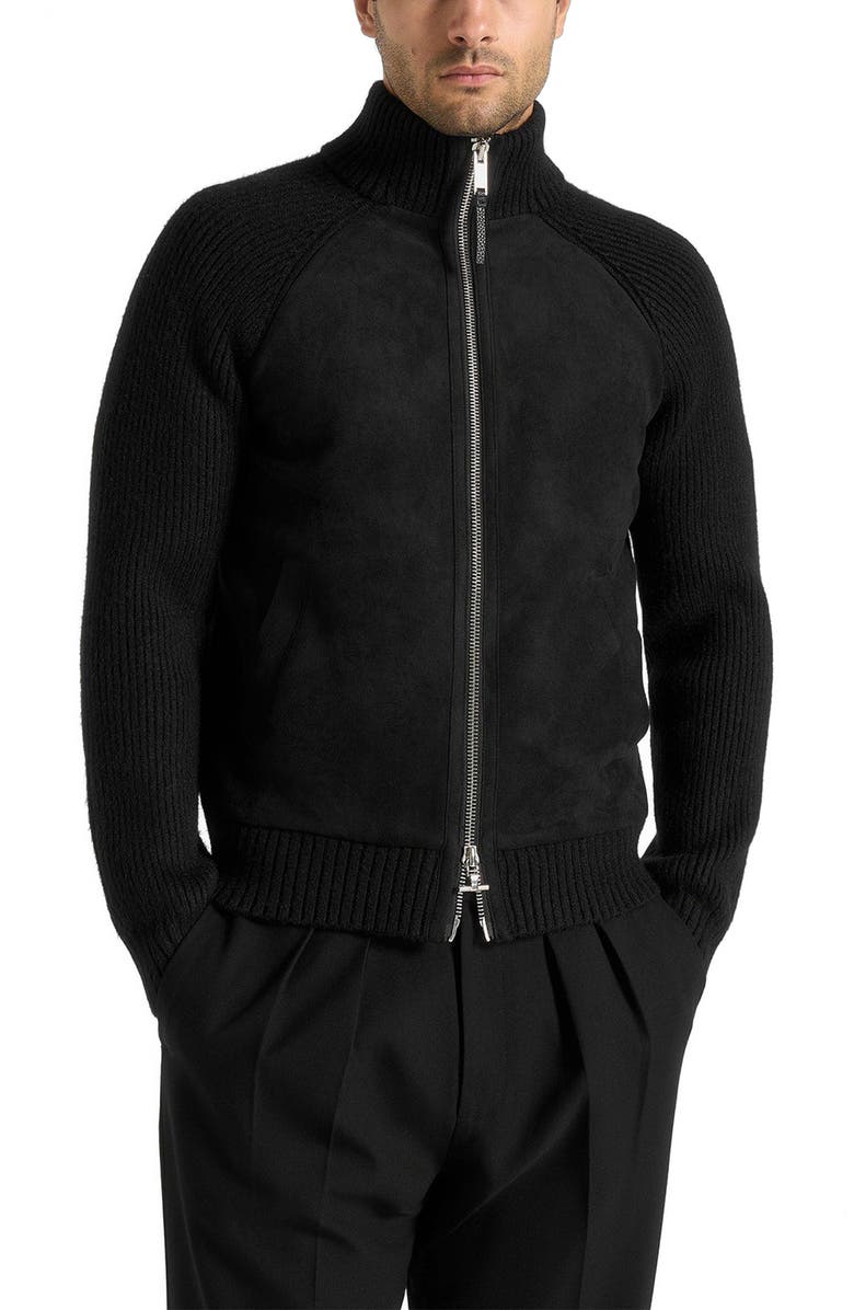 Manière De Voir Rami Suede & Knit Jacket, Main, color, Black