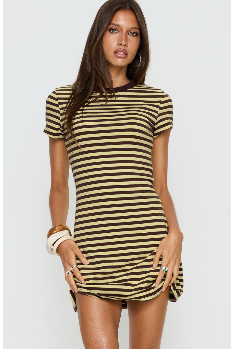 Settle Down Stripe Stretch Cotton T-Shirt Dress, Alternate, color, YELLOW STRIPE