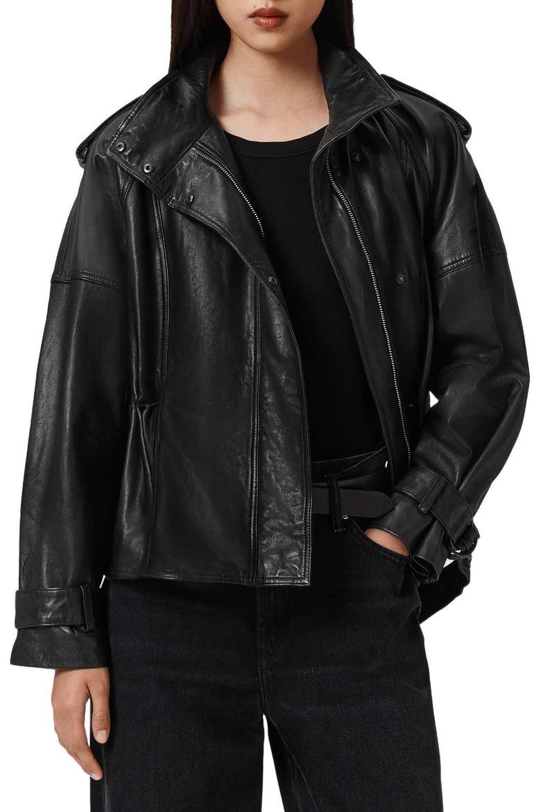 Serne Leather Jacket, Main, color, BLACK