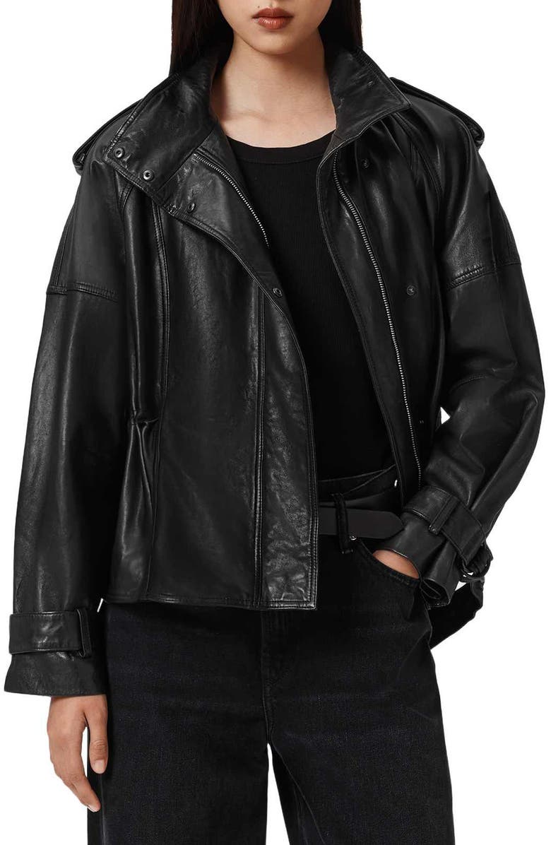 AllSaints Serne Leather Jacket, Main, color, Black