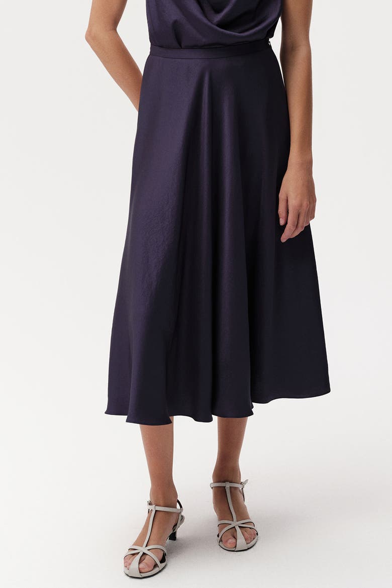 Calais Skater Midi Skirt With Zipper, Alternate, color, Navy