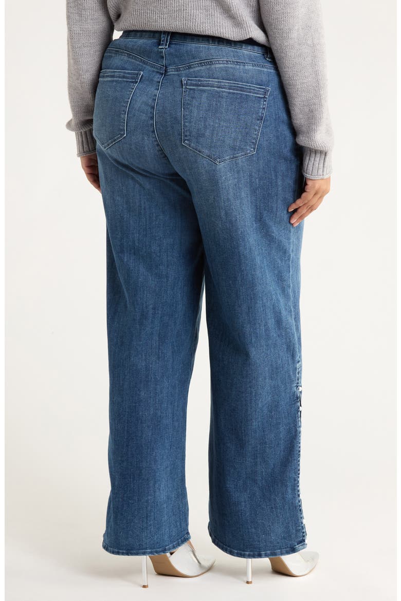 Sam High Waist Faux Pearl Detail Wide Leg Jeans, Alternate, color, BLUE