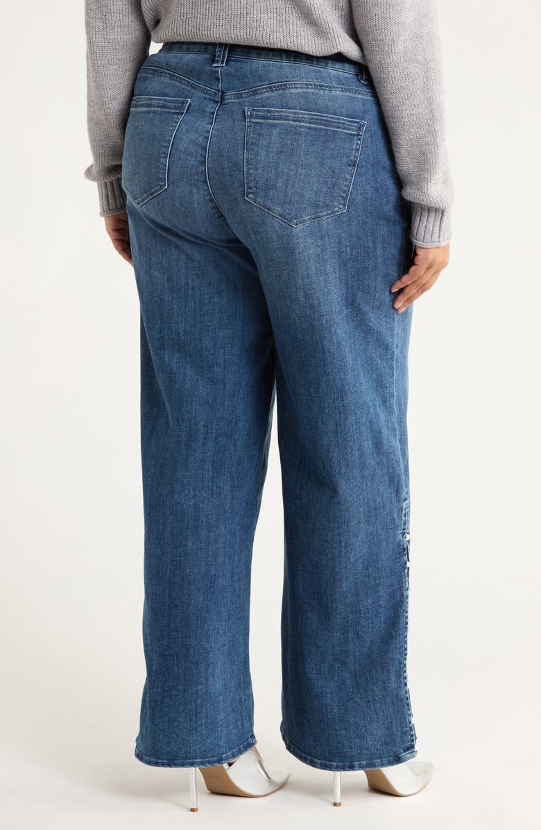 Wit & Wisdom Sam High Waist Faux Pearl Detail Wide Leg Jeans, Alternate, color, Blue
