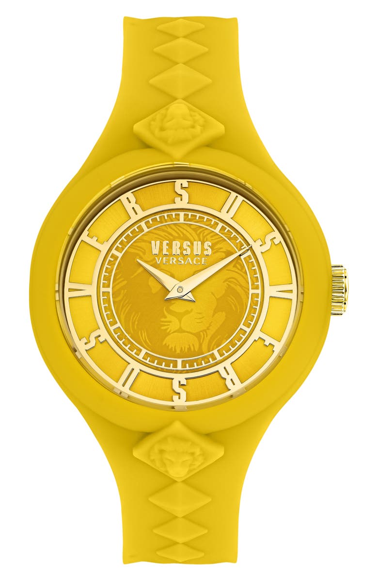 VERSUS Versace Fire Island Studs Silicone Strap Watch, 39mm, Main, color, Yellow