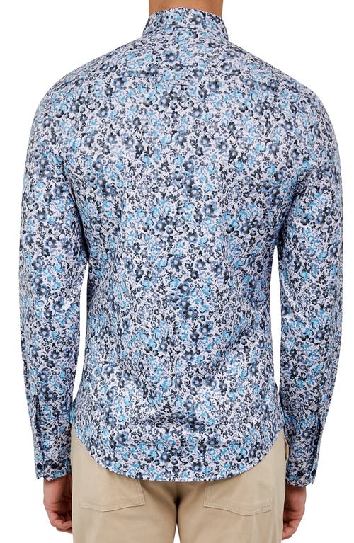 Brooklyn Brigade Floral 4-way Stretch Performance Long Sleeve Shirt In Lt Blue Grey