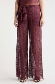 LoveShackFancy Riana Lace Tie Waist Wide Leg Pants