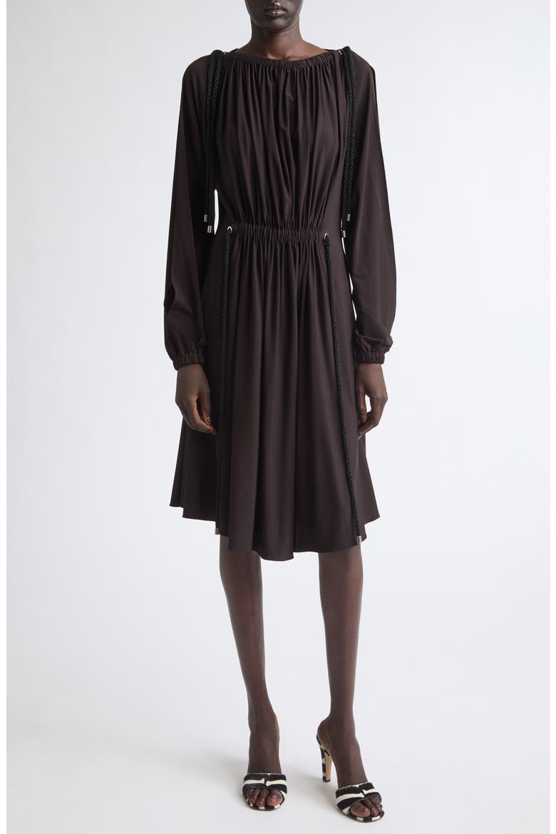 Gathered Rope Detail Midi Dress, Main, color, DARK ESPRESSO