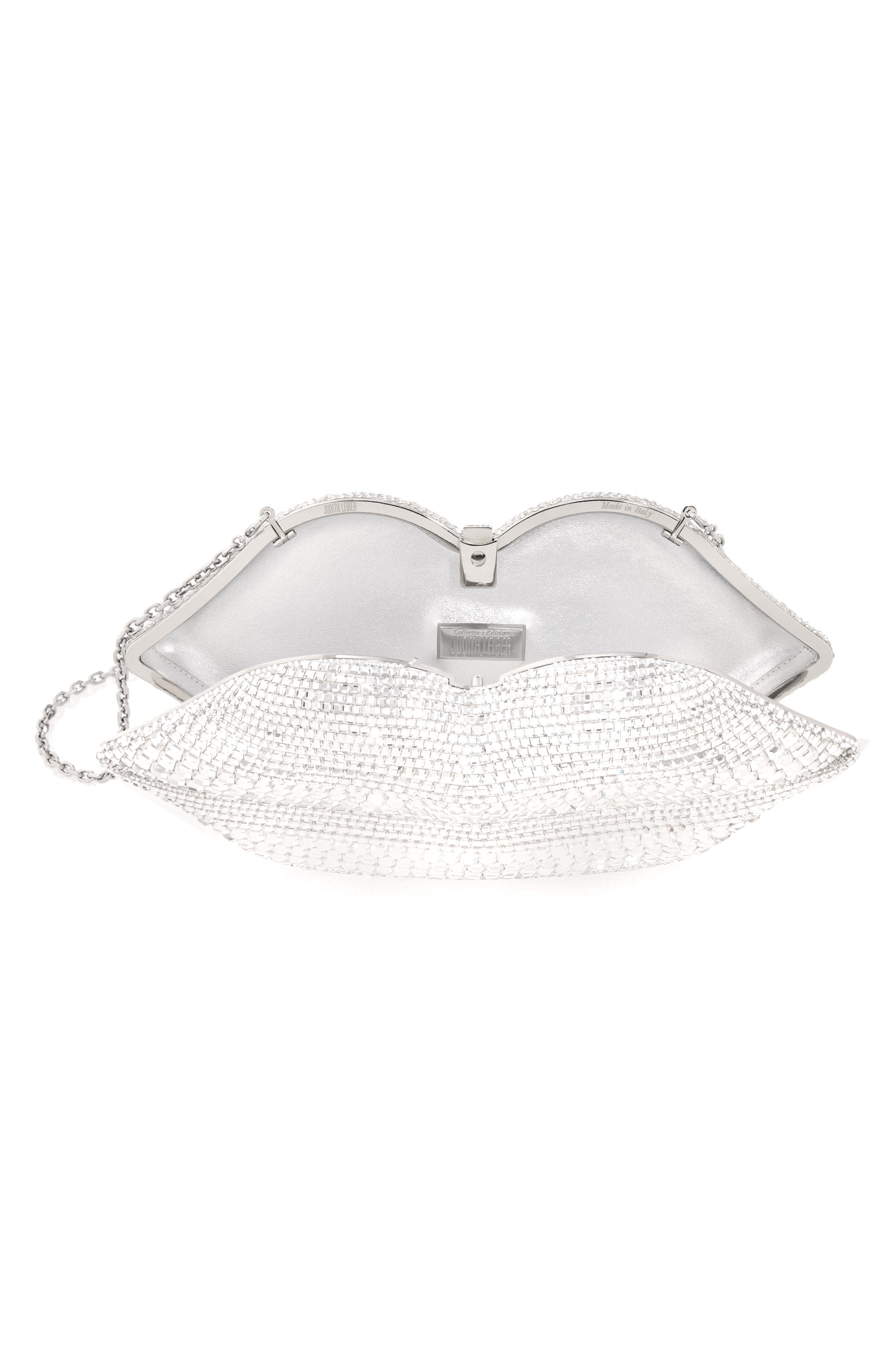 JUDITH LEIBER COUTURE Lips Crystal Embellished Clutch, Alternate, color, Silver Rhine Multi