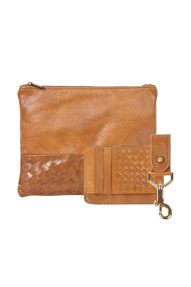 Large Pouch, Key Chain & Slim ID Bundle, Main, color, Cognac