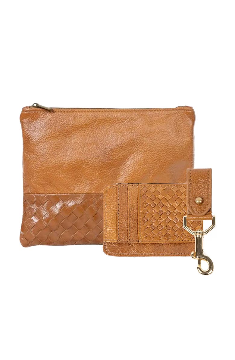 Deux Mains Large Pouch, Key Chain & Slim ID Bundle, Main, color, Cognac