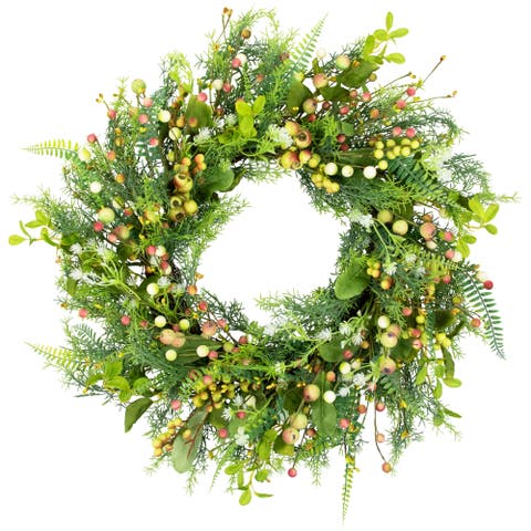 Berry and Crabapple Fern Foliage Spring Wreath - 22"