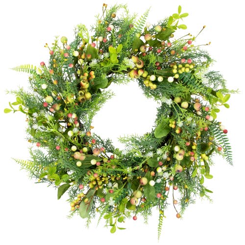 Northlight Berry And Crabapple Fern Foliage Spring Wreath In Green