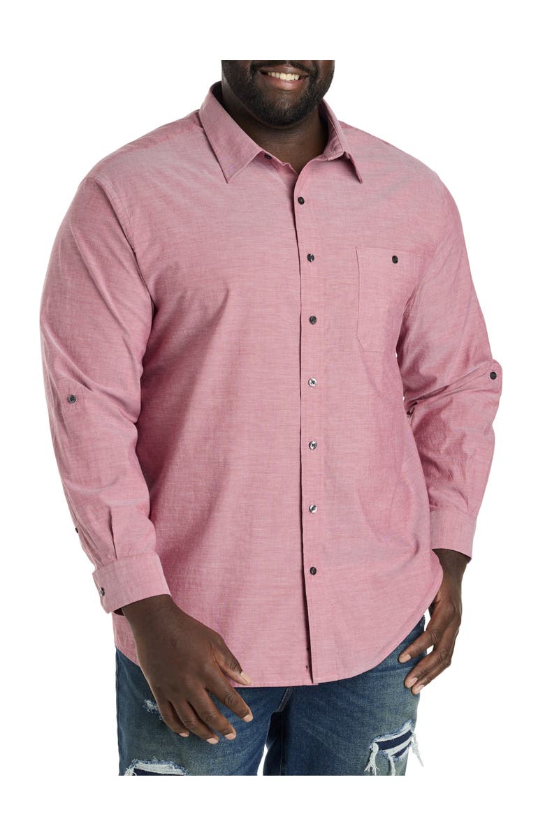 True Nation by DXL Big & Tall Washed Oxford Rolled-Sleeve Sport Shirt, Alternate, color, Red Dahlia