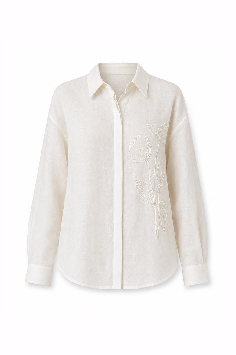 Emelia Embroidered Linen Shirt, Alternate, color, Ecru