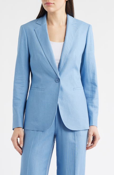 One-Button Linen Blend Blazer