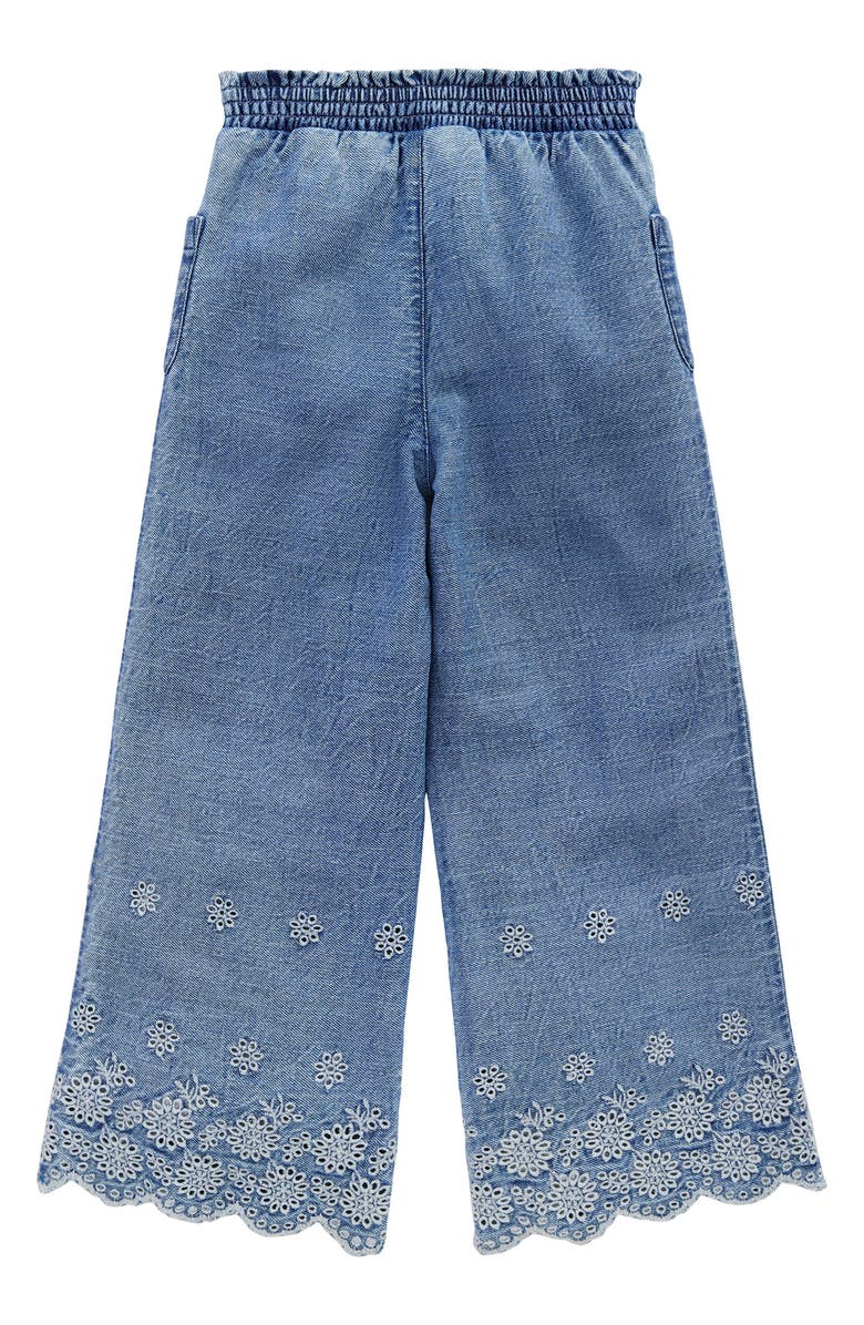 Mini Boden Kids' Embroidered Eyelet Border Wide Leg Denim Pants, Alternate, color, 