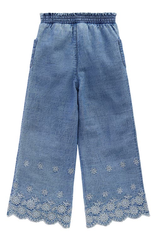 Mini Boden Kids' Embroidered Eyelet Border Wide Leg Denim Pants
