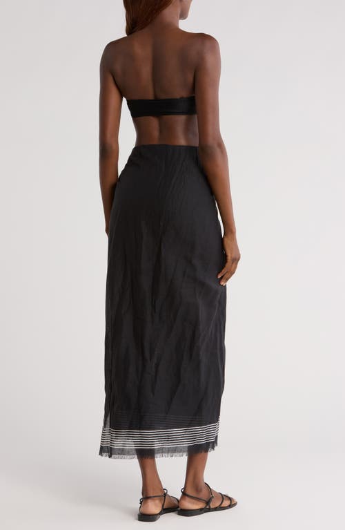 Nordstrom Frame Border Linen & Cotton Cover-up Pareo In Black