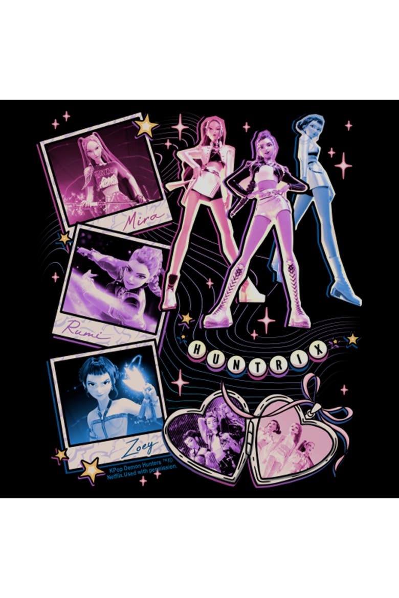 Girl's KPop Demon Hunters Huntrix Collage Stars  Graphic T-Shirt, Alternate, color, Black