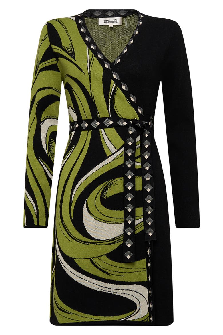 Aubrey Mixed Print Long Sleeve Knit Wrap Dress, Alternate, color, CASS TAPE SHADOW GN HUGE/BLK
