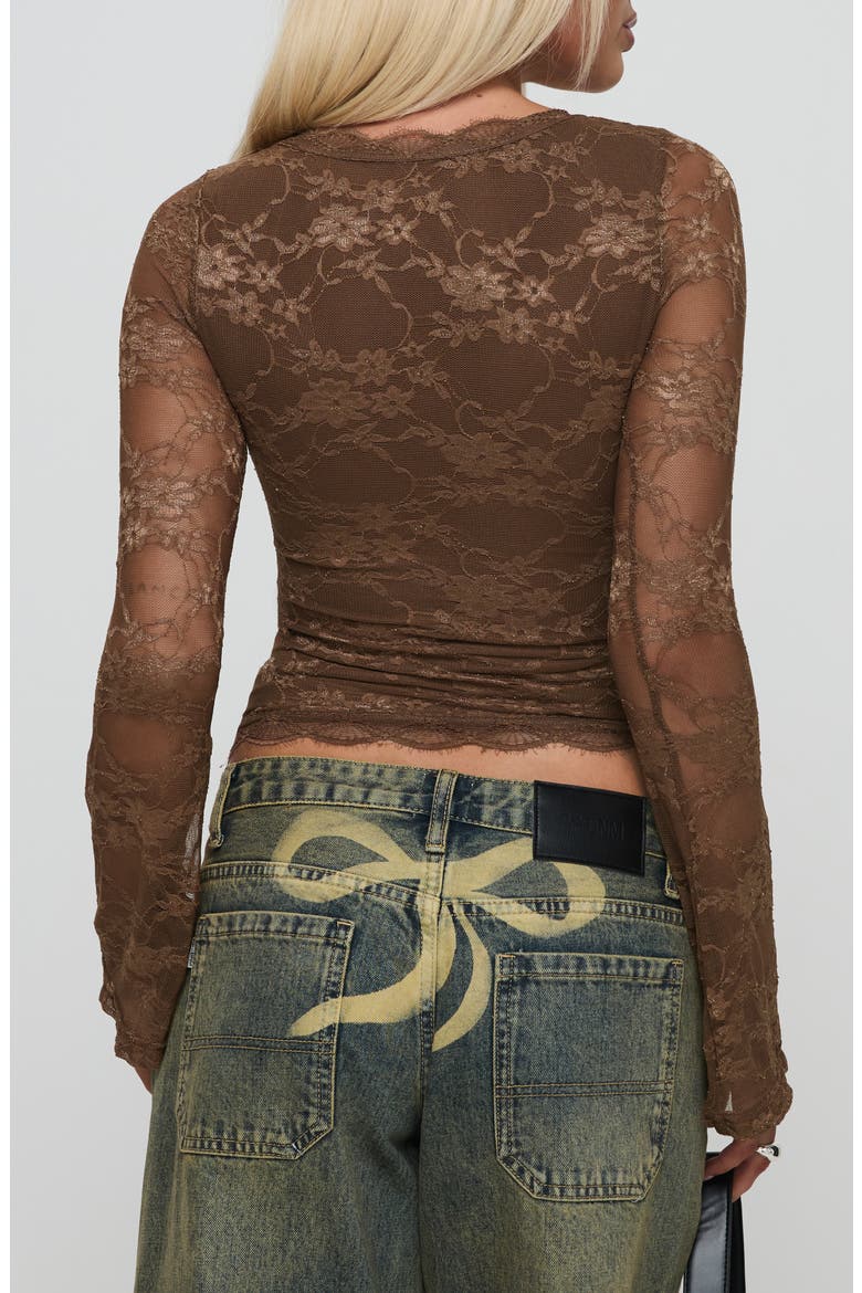 Pitter Long Sleeve Floral Mesh Top, Alternate, color, BROWN