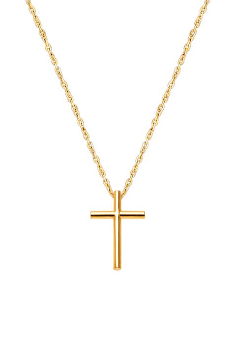 14K Gold Rounded Cross 12-14" Necklace