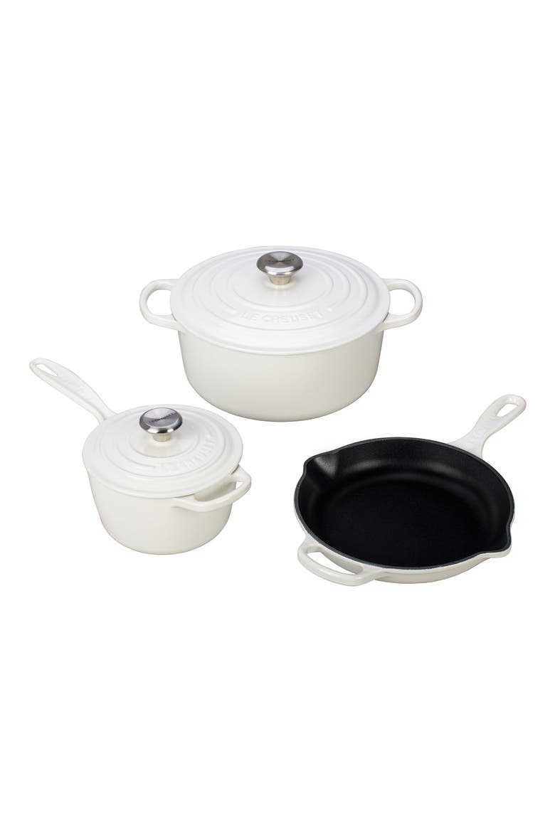 Signature Enameled Cast Iron 5-Piece Cookware Set, Main, color, WHITE