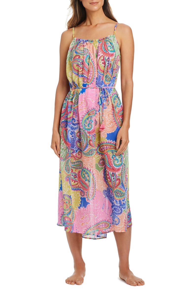 Paisley Print Off the Shoulder Cover-Up Dress, Main, color, MULTI
