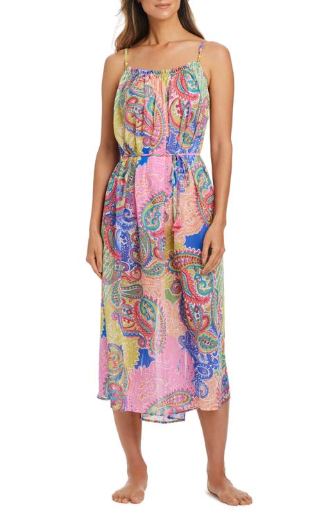 Paisley Print Off the Shoulder Cover-Up Dress